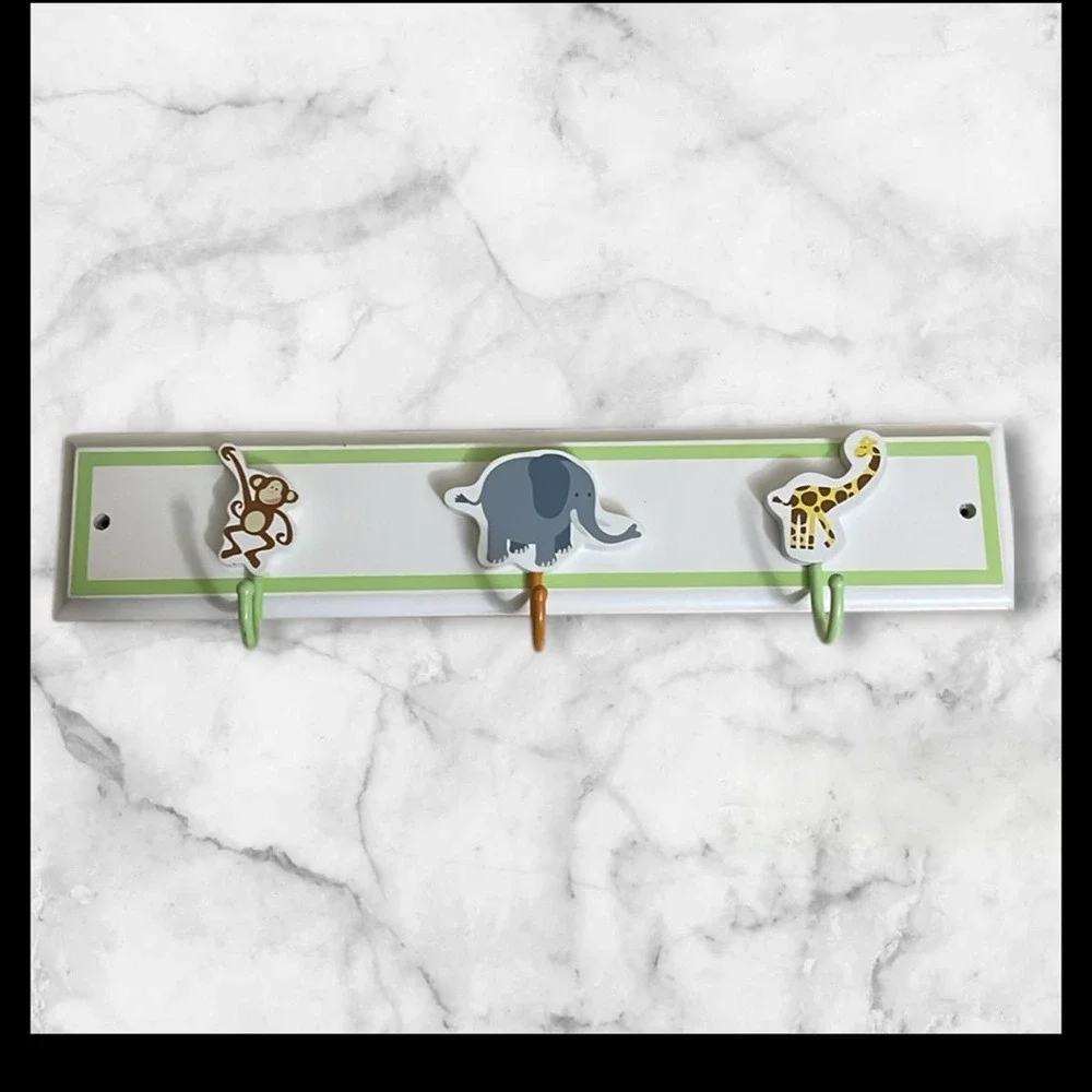 Jungle Safari Animal Wall Mounted Coat Rack Kids Nursery Decor Monkey Elephant